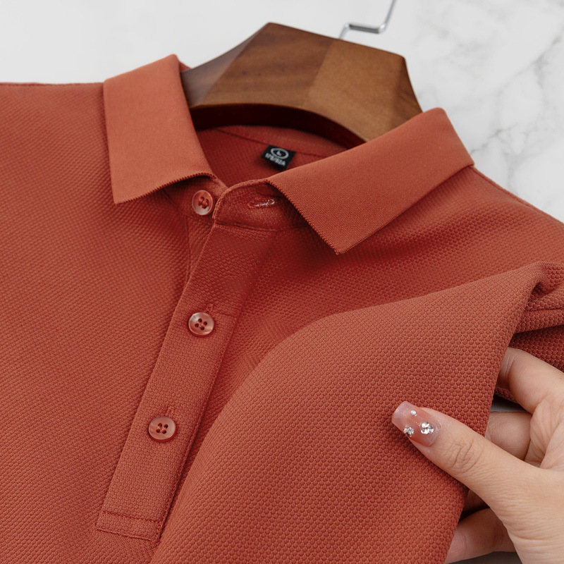 Men's Breathable Knitted Woven Fabric for Polo Shirt ODM Short Design with Solid Pattern Embroidery Button Painted Print - Image 4