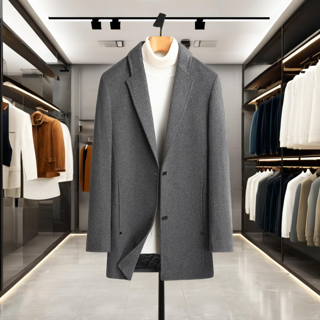 Men's Trendy Business Luxury Suit Double-Sided Woolen Coat for Autumn Winter Button Decoration Light Woolen Long Overcoat - Image 2