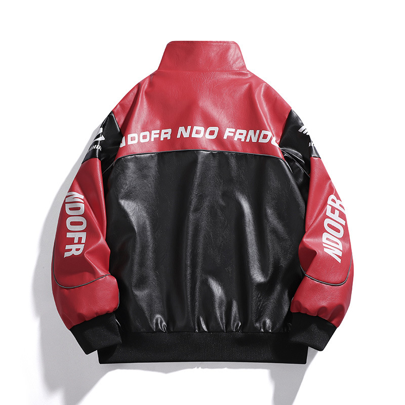 Autumn Winter (688) Men's Trendy Brand Jacket New Cross-Border Color-Matching PU Leather Coat Biker Clothing Men Zipper Closure - Image 3