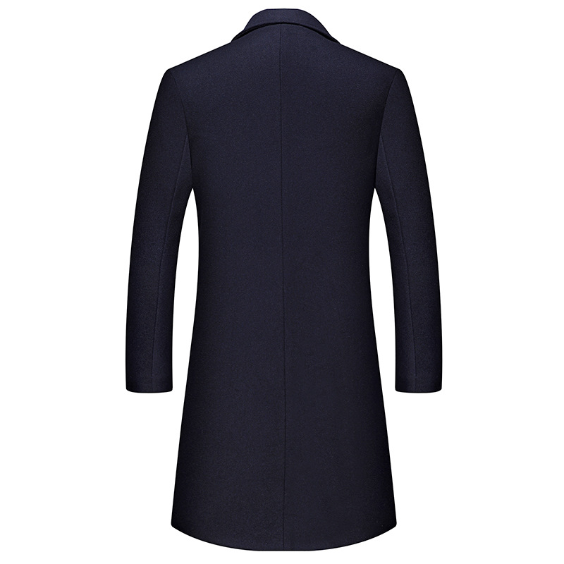 2023 Men's Winter Trench Style Blazer Mid-Length Woolen Coat Slim Fit Cotton Cashmere Plus Size Long Outerwear Woven Weaving - Image 2