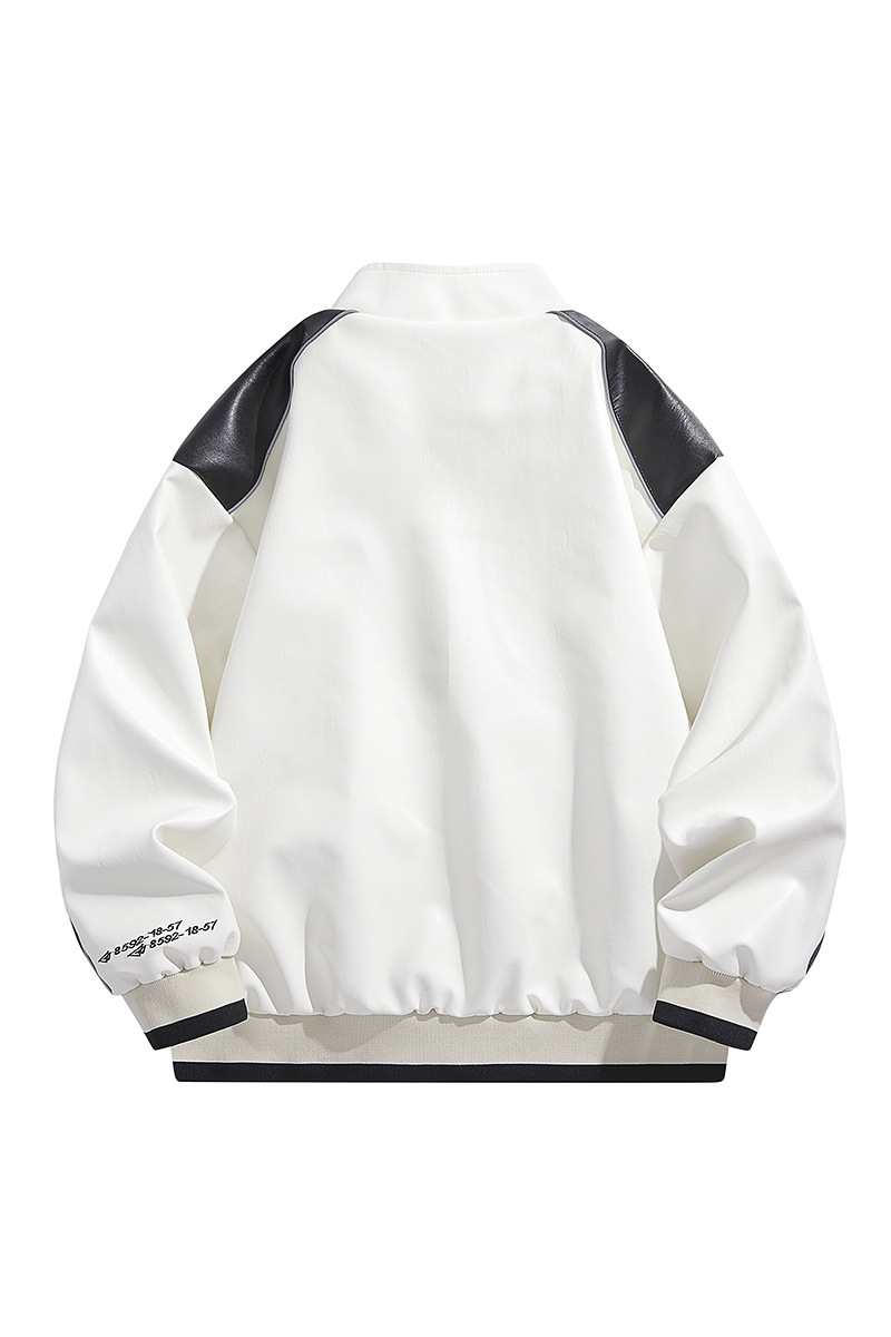 Vintage American Style Men's Racing Jacket Embroidery Down-filled Long Leather Jacket Featuring Ripple Design Spring Zipper - Image 4