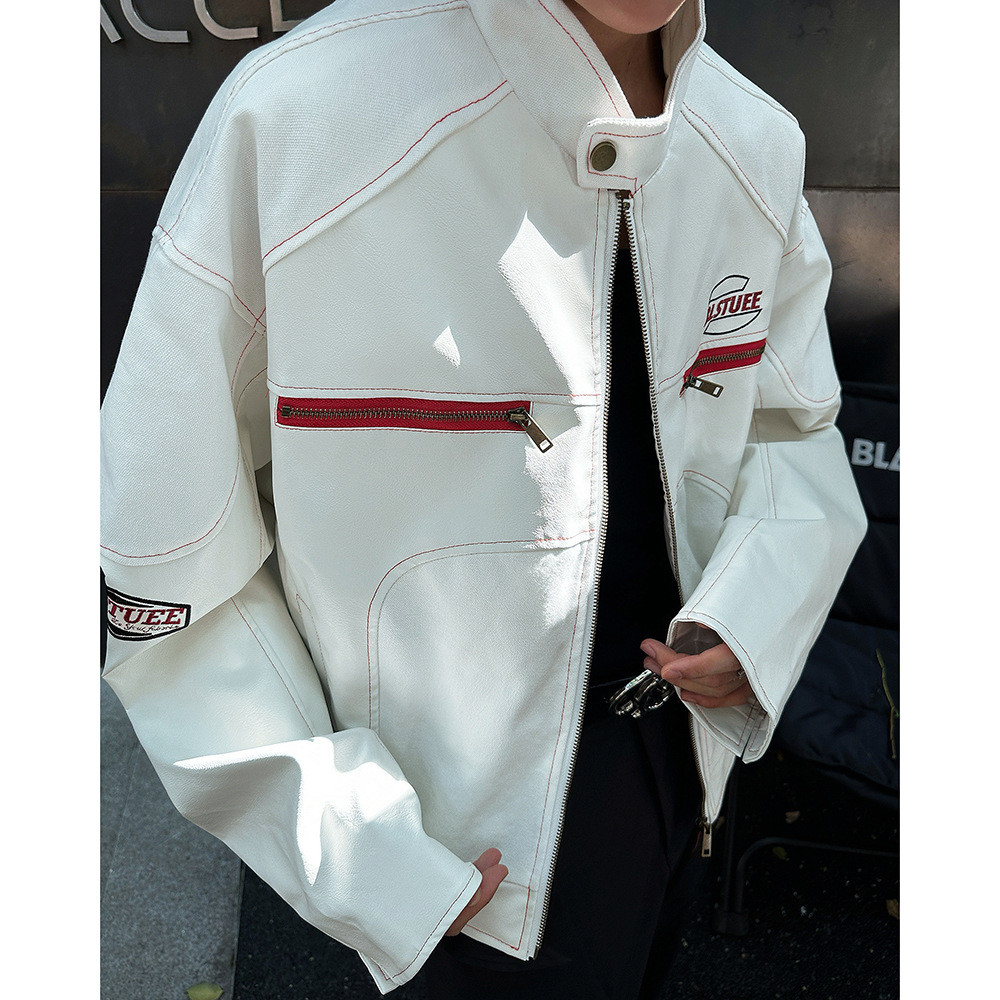 2024 Hong Kong Style Men's Sportswear Loose Leather Moto Jacket Breathable Pants Size XZ212-1-QPY855-P65 Adults' Back Racing - Image 3