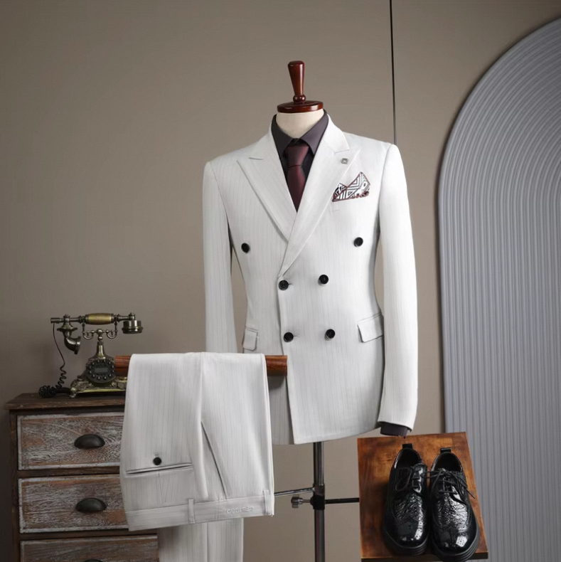 2024 Hot Sale White Wedding Double Breasted Vest Groom Party Business Suits Custom Made Men Suits 3 Pieces Suit for Man - Image 6