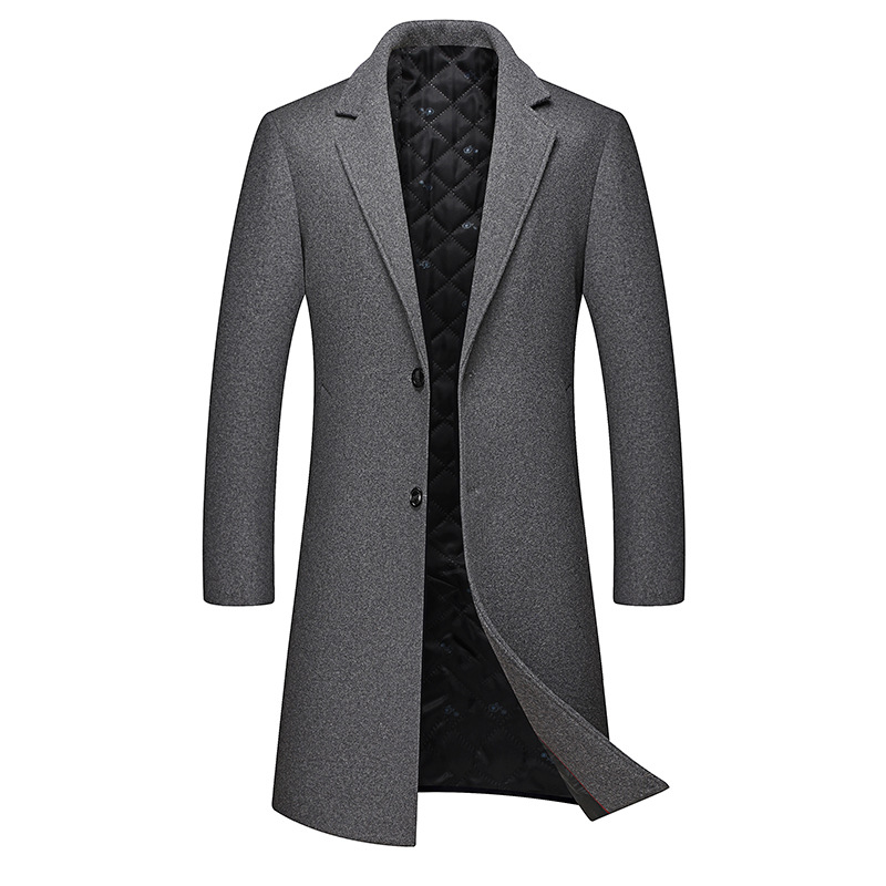 2023 Men's Winter Trench Style Blazer Mid-Length Woolen Coat Slim Fit Cotton Cashmere Plus Size Long Outerwear Woven Weaving - Image 3
