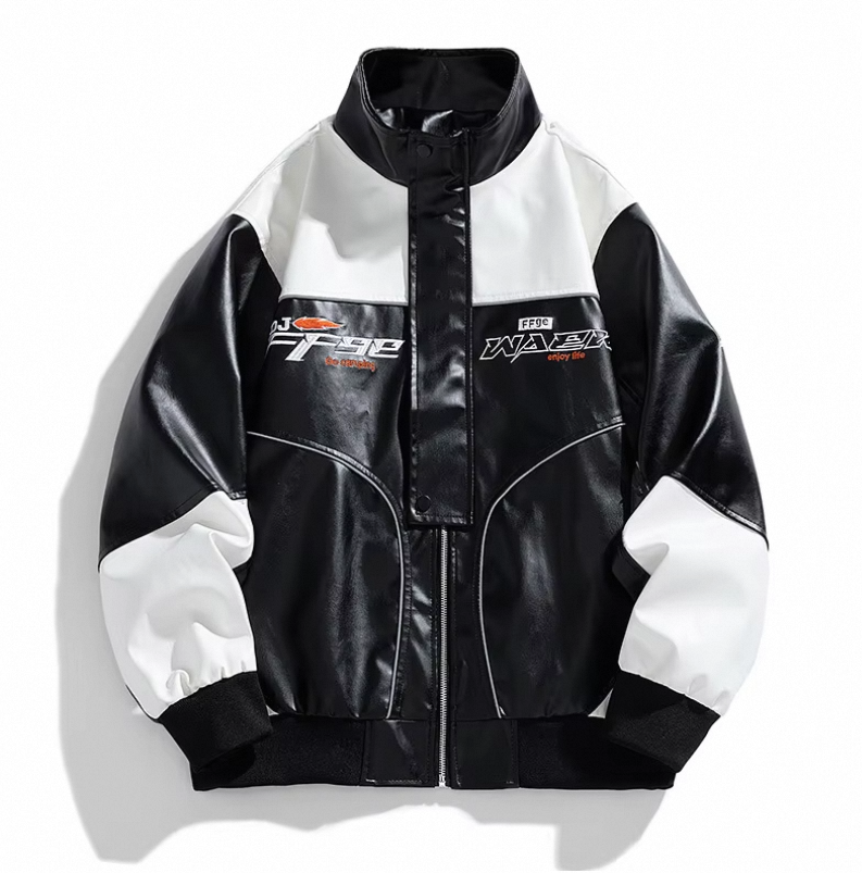 Custom Retro Classic Leather Racing Jacket for Men Men's Bikers OEM Logo Patch Classic Retro Design PU Leather Jacket - Image 3