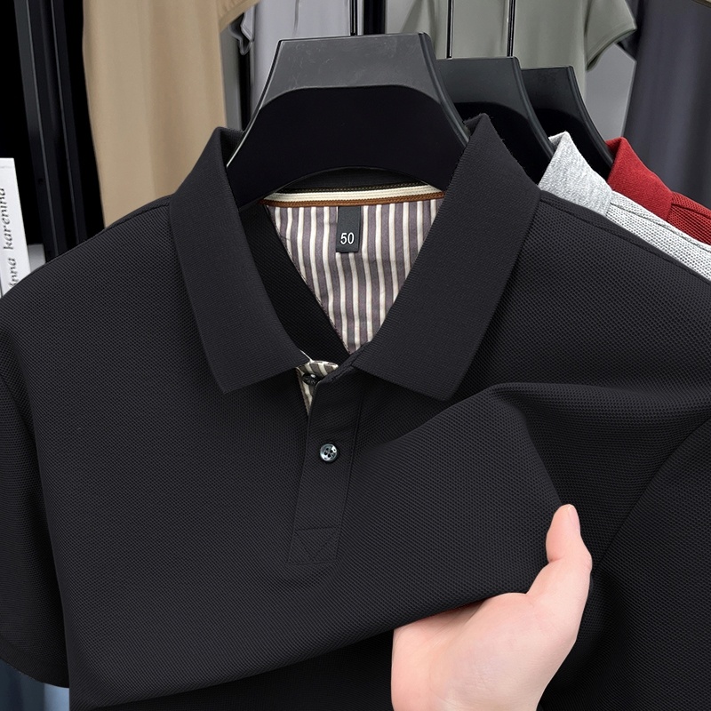 100% Knitted Cotton Men's for Polo Shirt Summer Casual Solid Short-Sleeved Lapel Anti-Pilling Feature Dark Technique Pure Color - Image 2