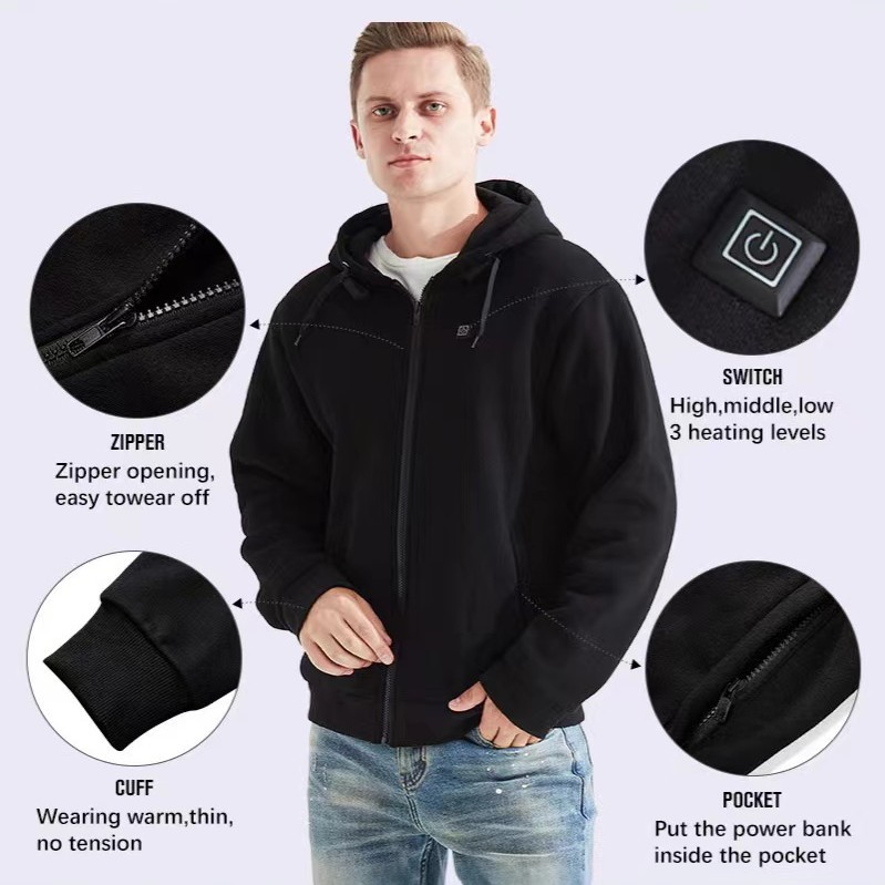 Men's Smart Casual Sport Jacket Plus Size Nylon Fabric with Hood Zipper Closure Coated Plain Dyed Cotton Filled Autumn Season - Image 4