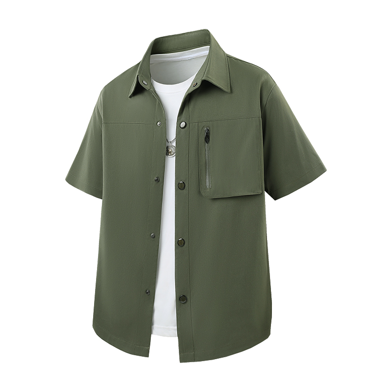 Solid Color Men's T-Shirt Plus Size Summer Casual Hong Kong Style Japanese Sweat-Absorbing Breathable Loose Turn-Down Collar - Image 6