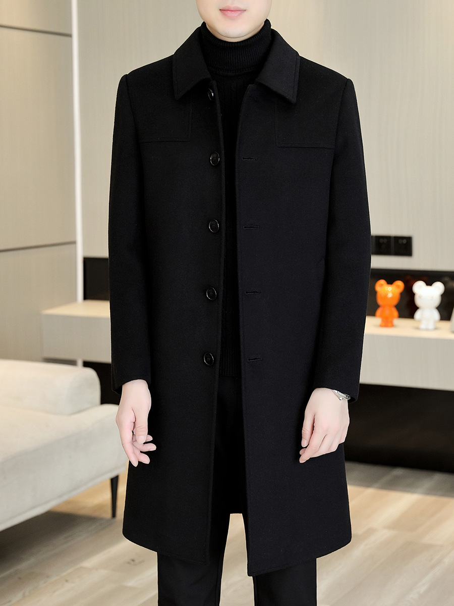 Autumn Winter High-Grade Men's Cashmere Coat Long Mid-Length Windbreaker Button Lapel Design Single Breasted for Middle-Aged - Image 2