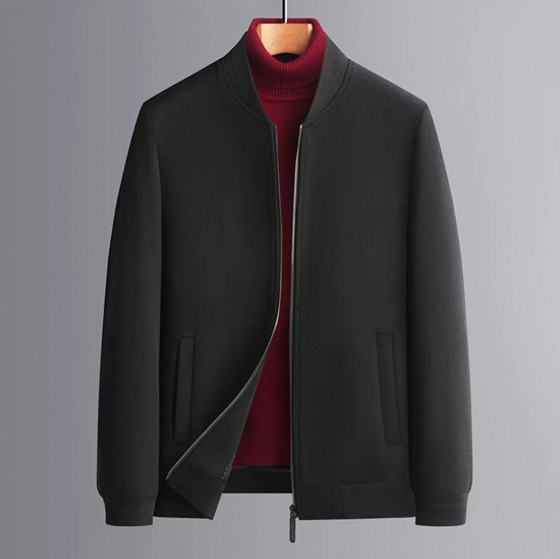 Hot Selling New Men's Autumn and Winter Solid Color Simple Casual Stand Collar Coat Short Wool Coat Zipper Hooded Coat - Image 5