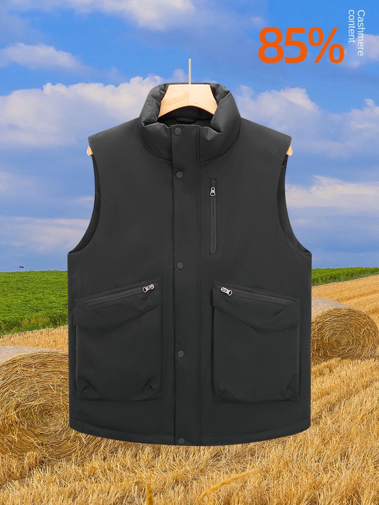 Custom Logo Autumn Winter White Duck Padded Vest Casual Waterproof Corduroy Waistcoat with Zipper Closure Warm Overall Print - Image 5