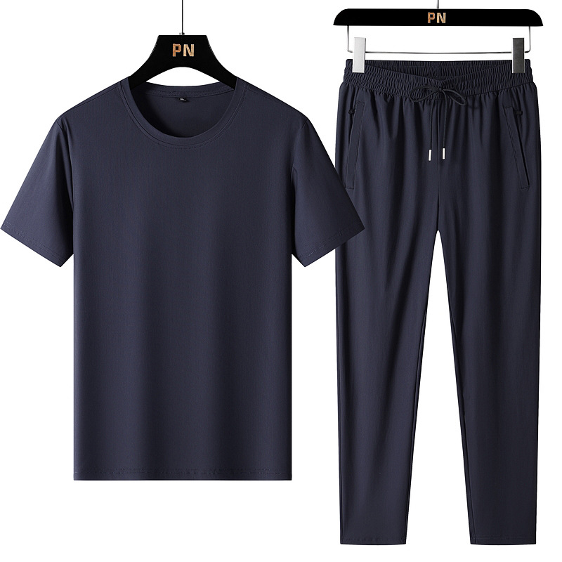 Men's Large Size Summer Sports Casual T-Shirt Pants Quick-Drying Breathable Ice Silk Lightweight Flat Comfortable High Elastic - Image 2